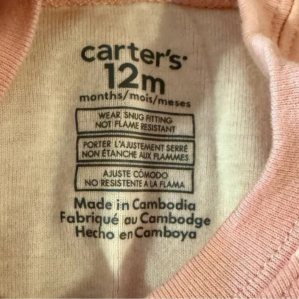 Carter's Adorable 2 Piece Pink & Purple Dinosaur Pajama Set, Size 12M